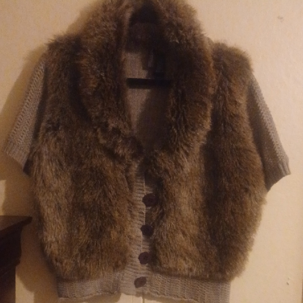 Bisou Bisou Faux Fur Knit Cardigan